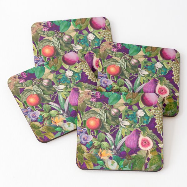 Item preview, Trendy exotic tropical floral leaves and fruits tropical pattern, botanical illustration, dark purple floral illustration   designed and sold by ZeinabTaha.