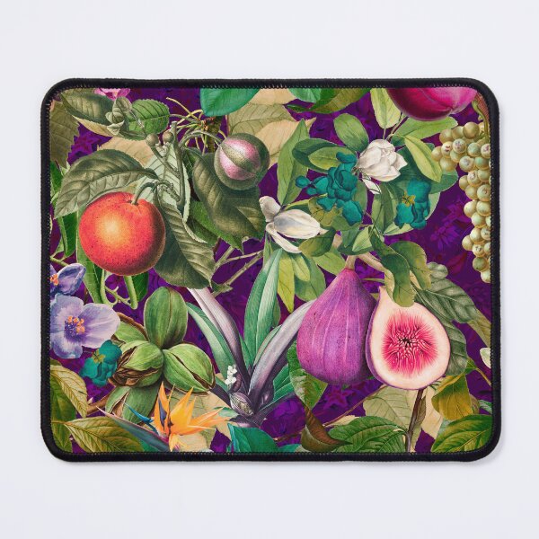 Item preview, Trendy exotic tropical floral leaves and fruits tropical pattern, botanical illustration, dark purple floral illustration   designed and sold by ZeinabTaha.