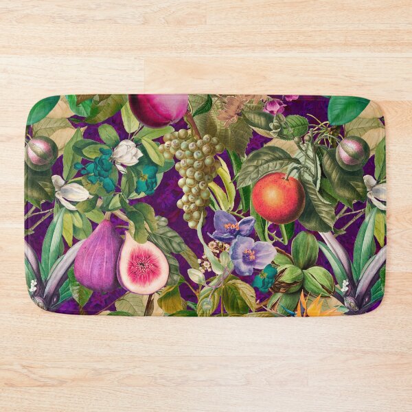 Item preview, Trendy exotic tropical floral leaves and fruits tropical pattern, botanical illustration, dark purple floral illustration   designed and sold by ZeinabTaha.