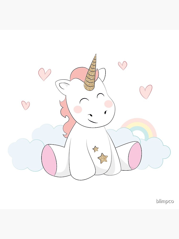Download "Cute baby unicorn with rainbow" Canvas Print by blimpco | Redbubble