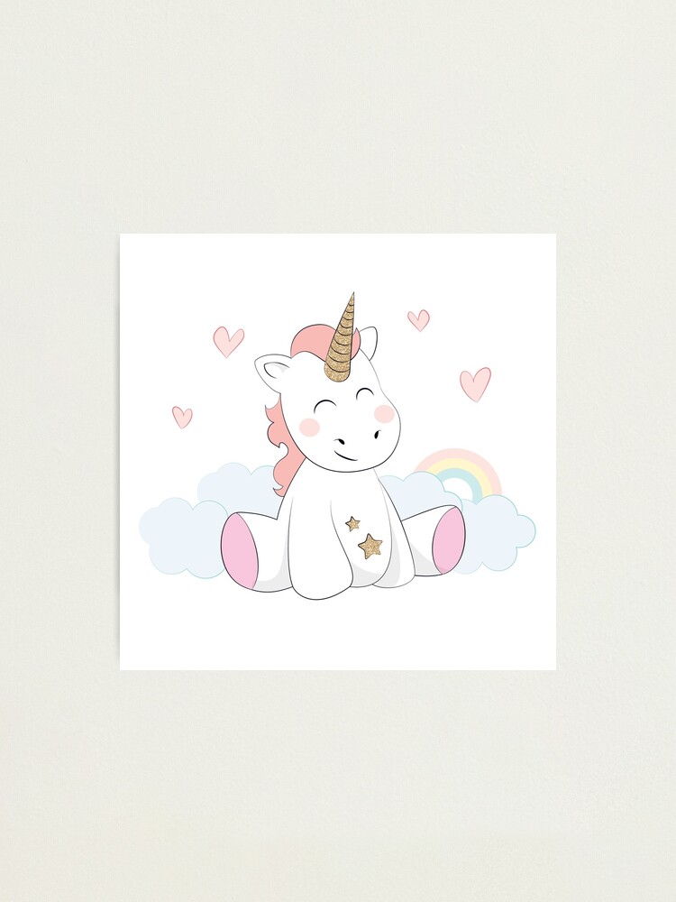 Impression Photo Bebe Mignon Licorne Avec Arc En Ciel Par Blimpco Redbubble