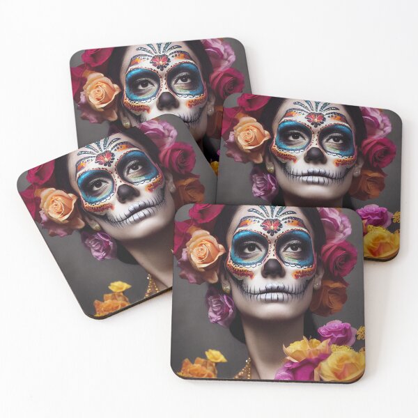 Item preview, Dia De Los Muertos The Day Of The Dead – Portrait Of A Beautiful Calavera Woman With Painted Sugar Skull Mask On The Face designed and sold by MadeByRobots.