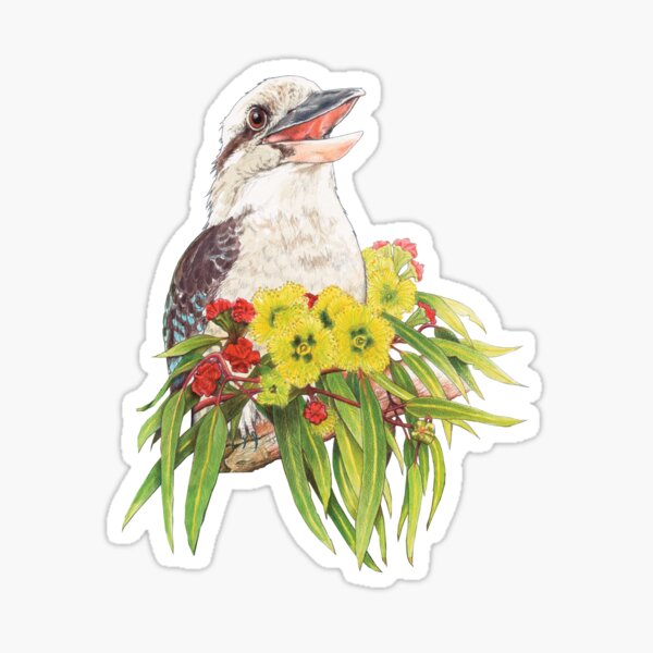 Item preview, Kinta the Kookaburra, Gum blossom and leaves designed and sold by heatherjoy.