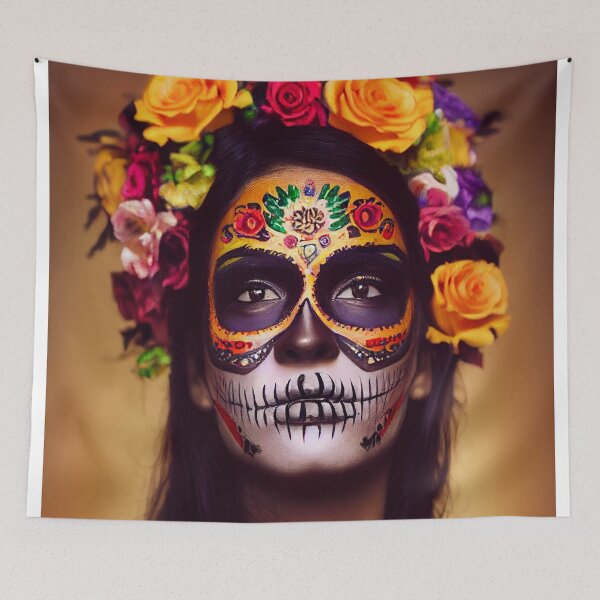 Item preview,  Dia De Los Muertos The Day Of The Dead – Portrait Of A Beautiful Calavera Woman With Painted Sugar Skull Mask On The Face designed and sold by MadeByRobots.