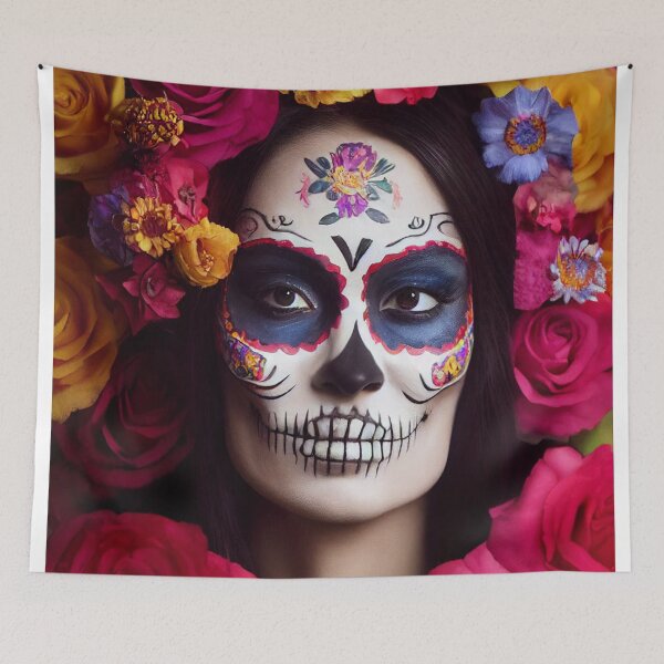 Item preview, Dia De Los Muertos The Day Of The Dead – Portrait Of A Beautiful Calavera Woman With Painted Sugar Skull Mask On The Face designed and sold by MadeByRobots.