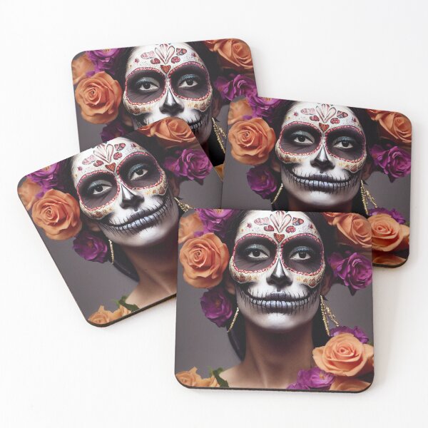 Item preview, Dia De Los Muertos The Day Of The Dead – Portrait Of A Beautiful Calavera Woman With Painted Sugar Skull Mask On The Face designed and sold by MadeByRobots.