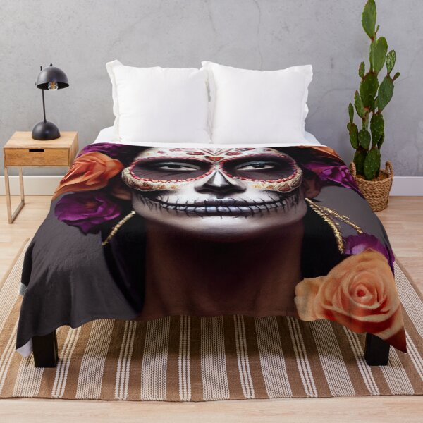 Item preview, Dia De Los Muertos The Day Of The Dead – Portrait Of A Beautiful Calavera Woman With Painted Sugar Skull Mask On The Face designed and sold by MadeByRobots.