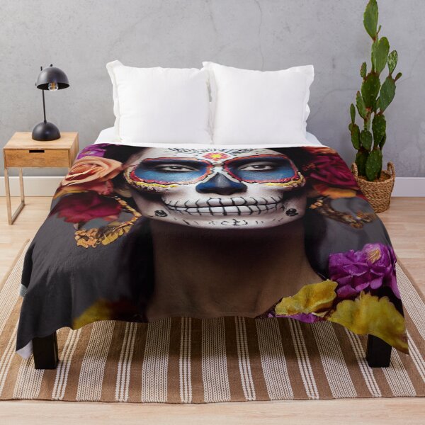 Item preview, Dia De Los Muertos The Day Of The Dead – Portrait Of A Beautiful Calavera Woman With Painted Sugar Skull Mask On The Face designed and sold by MadeByRobots.