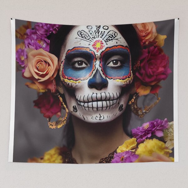 Item preview, Dia De Los Muertos The Day Of The Dead – Portrait Of A Beautiful Calavera Woman With Painted Sugar Skull Mask On The Face designed and sold by MadeByRobots.