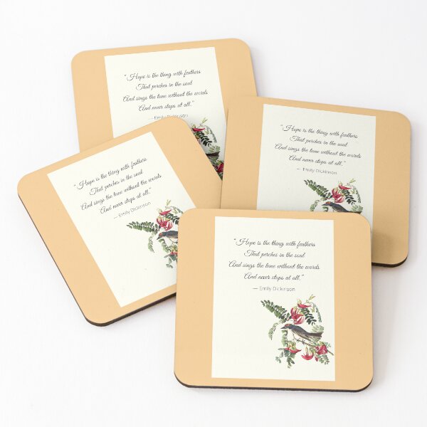 Item preview, "Hope is the thing with feathers That perches in the soul, And sings the tune without the words, And never stops at all," caption on products. designed and sold by ACEGDesign.