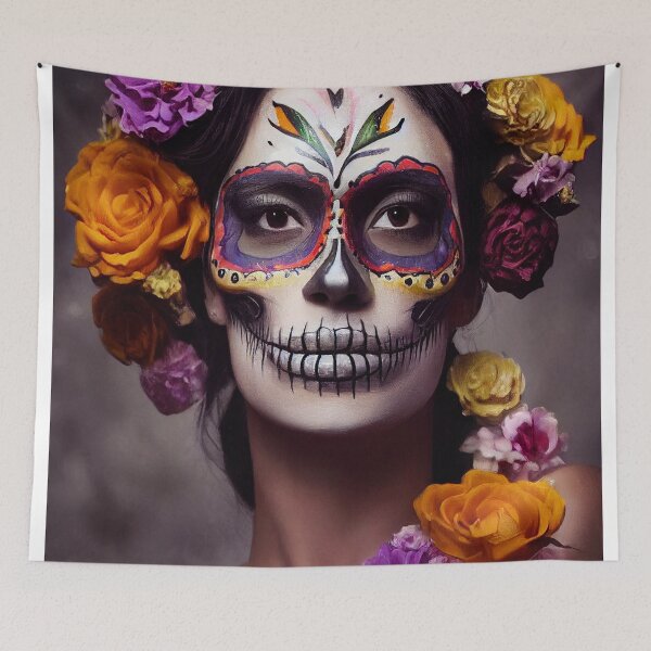 Item preview, Dia De Los Muertos The Day Of The Dead – Portrait Of A Beautiful Calavera Woman With Painted Sugar Skull Mask On The Face designed and sold by MadeByRobots.