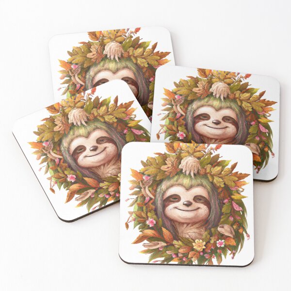 Item preview, Autumn Sloth - Smiling Sloth Wraps Up in an Autumn Wreath  designed and sold by Bookwyrm-Bazaar.