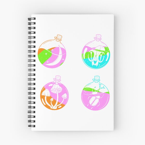 Item preview, 4 potion viles with a moon, cat skull, mushrooms and a scarabey inside cute gift designed and sold by AnanasArt.