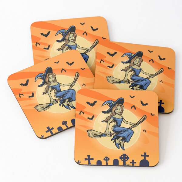 Item preview, Halloween with Cute Witch Ride Flying Broom designed and sold by shoppedro.