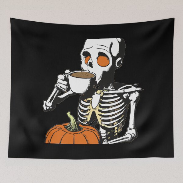 Item preview, skeleton drinks coffee - spooky seasons designed and sold by kozetin.