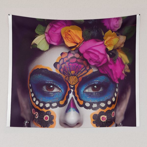 Item preview,  Dia De Los Muertos The Day Of The Dead – Portrait Of A Beautiful Calavera Woman With Painted Sugar Skull Mask On The Face designed and sold by MadeByRobots.