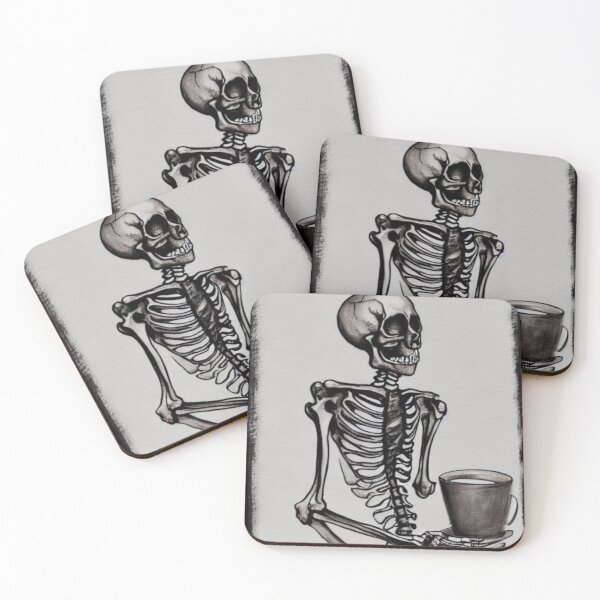 Item preview, skeleton drinks coffee - spooky seasons designed and sold by kozetin.
