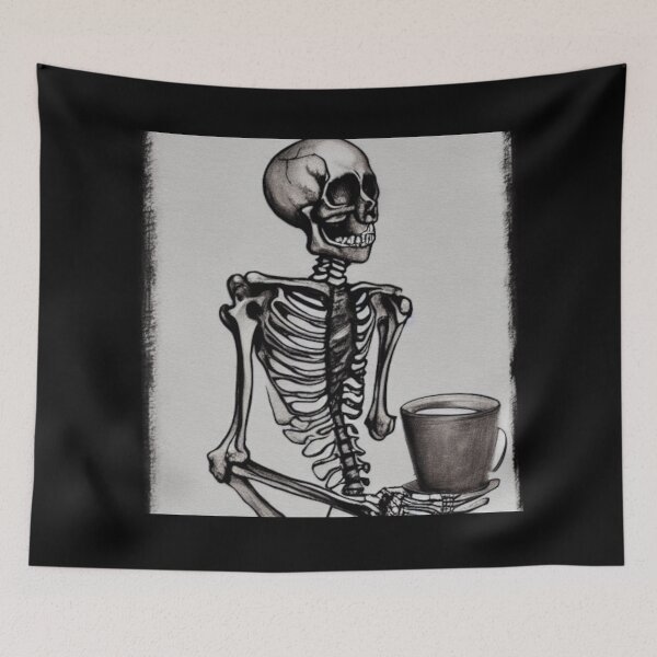 Item preview, skeleton drinks coffee - spooky seasons designed and sold by kozetin.