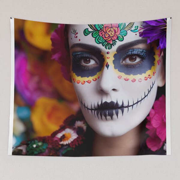 Item preview,  Dia De Los Muertos The Day Of The Dead – Portrait Of A Beautiful Calavera Woman With Painted Sugar Skull Mask On The Face designed and sold by MadeByRobots.