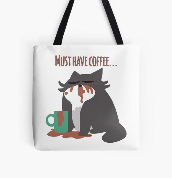 Must Have Coffee Grey Cat All Over Print Tote Bag