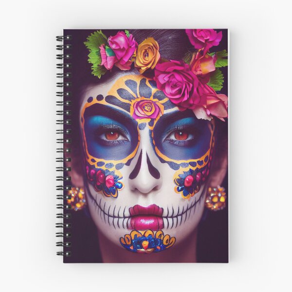 Aperçu de l'œuvre  Dia De Los Muertos Le jour des morts - Portrait d'une belle femme Calavera avec un masque de crâne de sucre peint sur le visage créée et vendue par MadeByRobots.