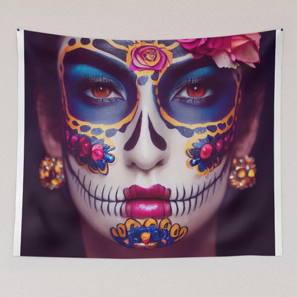 Item preview,  Dia De Los Muertos The Day Of The Dead – Portrait Of A Beautiful Calavera Woman With Painted Sugar Skull Mask On The Face designed and sold by MadeByRobots.