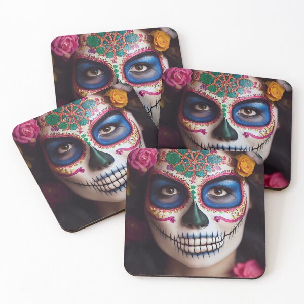 Item preview, Dia De Los Muertos The Day Of The Dead – Portrait Of A Beautiful Calavera Woman With Painted Sugar Skull Mask On The Face designed and sold by MadeByRobots.