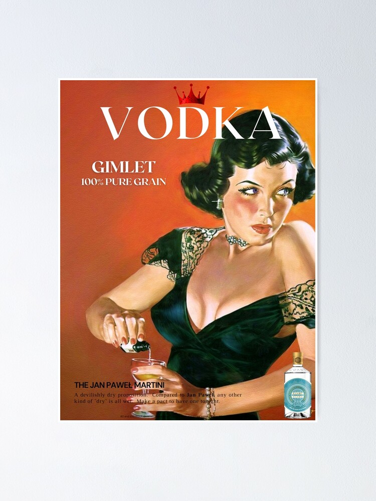 Vintage vodka gimlet martini raven-haired beauty housewife advertisement  poster / poster for kitchen, bar, barroom, and dining room wall decor art