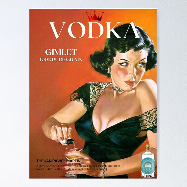 Item preview, Vintage vodka gimlet martini raven-haired beauty housewife advertisement poster / poster for kitchen, bar, barroom, and dining room wall decor art print designed and sold by Jéanpaul  Ferro.