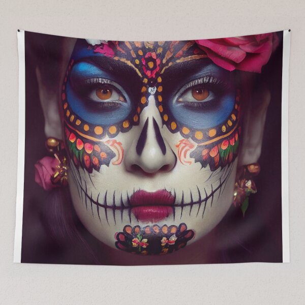 Item preview, Dia De Los Muertos The Day Of The Dead – Portrait Of A Beautiful Calavera Woman With Painted Sugar Skull Mask On The Face designed and sold by MadeByRobots.