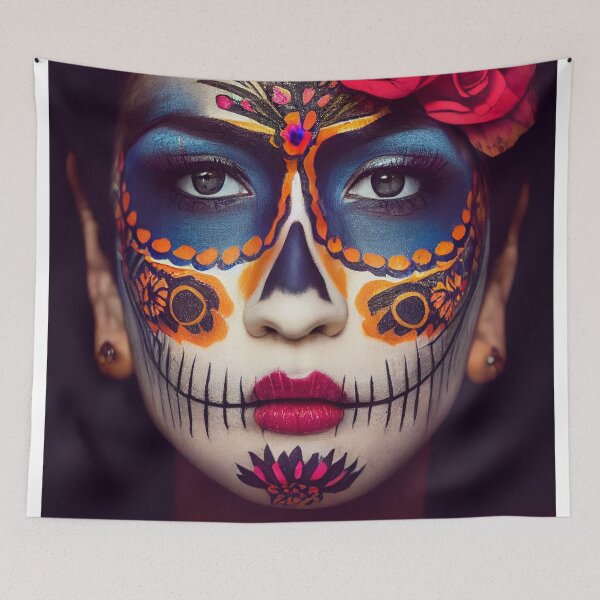 Item preview,  Dia De Los Muertos The Day Of The Dead – Portrait Of A Beautiful Calavera Woman With Painted Sugar Skull Mask On The Face designed and sold by MadeByRobots.