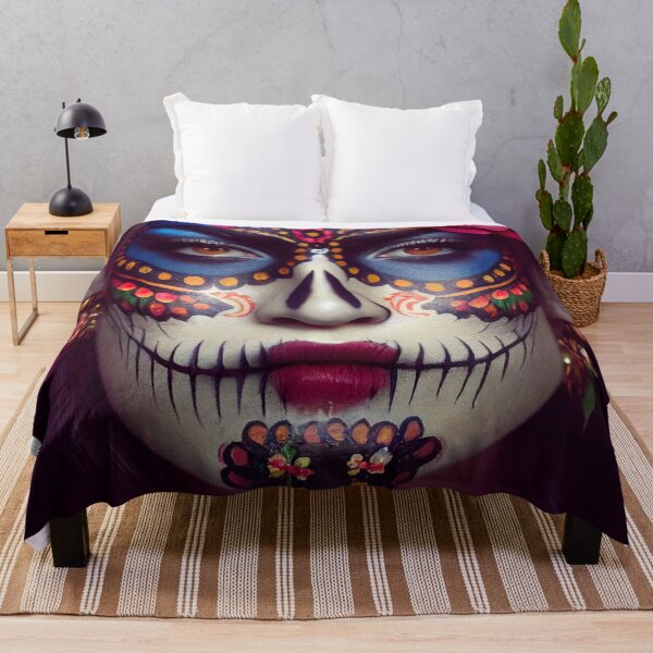 Item preview,  Dia De Los Muertos The Day Of The Dead – Portrait Of A Beautiful Calavera Woman With Painted Sugar Skull Mask On The Face designed and sold by MadeByRobots.