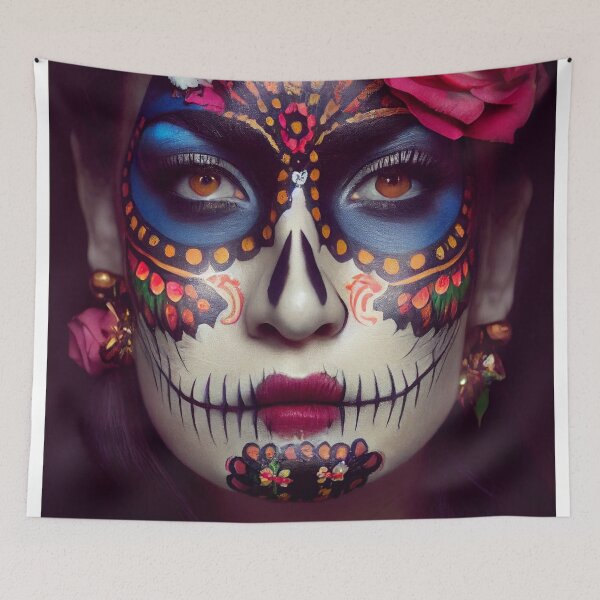 Item preview,  Dia De Los Muertos The Day Of The Dead – Portrait Of A Beautiful Calavera Woman With Painted Sugar Skull Mask On The Face designed and sold by MadeByRobots.