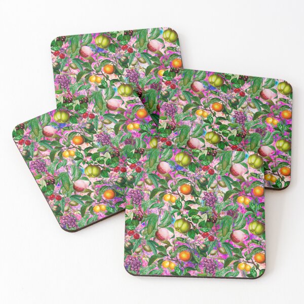Item preview, Trendy exotic citrus tropical floral leaves and fruits tropical pattern, botanical illustration, pink green floral illustration designed and sold by ZeinabTaha.
