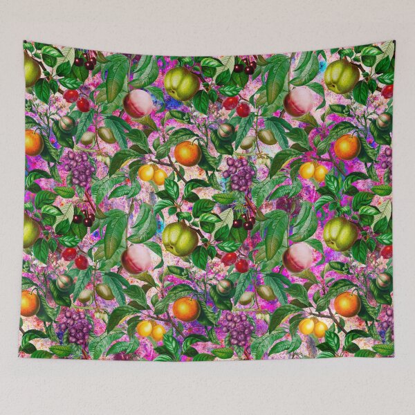 Item preview, Trendy exotic citrus tropical floral leaves and fruits tropical pattern, botanical illustration, pink green floral illustration designed and sold by ZeinabTaha.