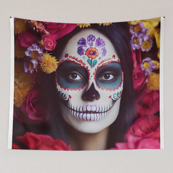 Item preview,  Dia De Los Muertos The Day Of The Dead – Portrait Of A Beautiful Calavera Woman With Painted Sugar Skull Mask On The Face designed and sold by MadeByRobots.