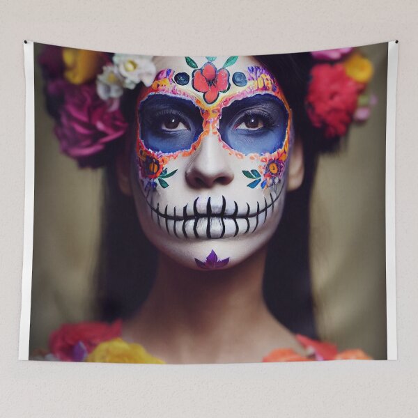 Item preview,  Dia De Los Muertos The Day Of The Dead – Portrait Of A Beautiful Calavera Woman With Painted Sugar Skull Mask On The Face designed and sold by MadeByRobots.