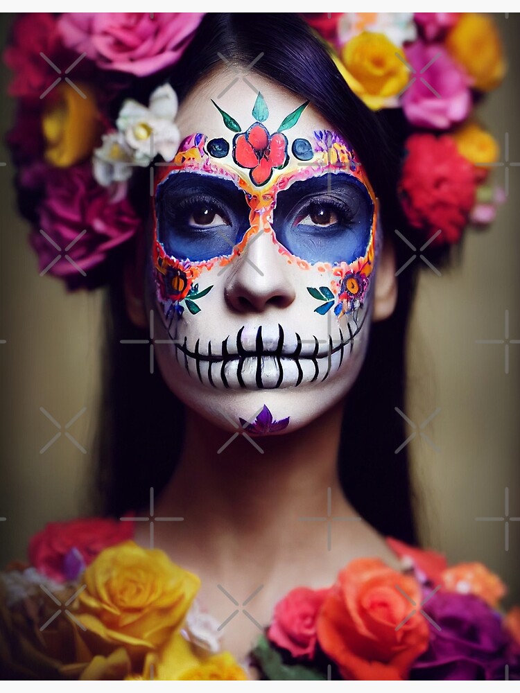 Colorful Day Of The Dead Floral Sugar Skull Statue Dias De Los Muertos  Skeleton