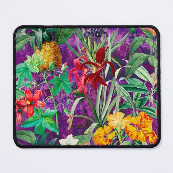 Item preview, Trendy tropical foliage exotic floral pattern, leaves and flowers tropical pattern, botanical illustration, purple blue floral illustration designed and sold by ZeinabTaha.