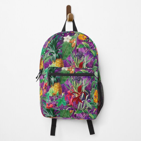 Item preview, Trendy tropical foliage exotic floral pattern, leaves and flowers tropical pattern, botanical illustration, purple blue floral illustration designed and sold by ZeinabTaha.