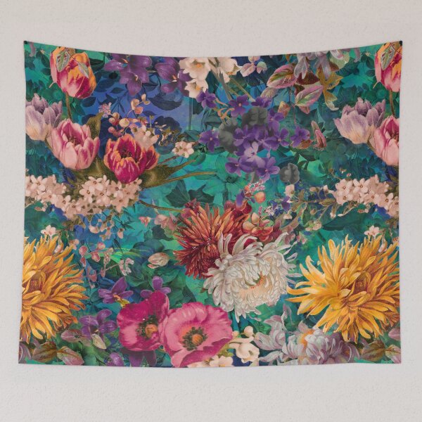 Item preview, Stylish floral pattern paradise, roses and flowers, botanical pattern, flowers illustration, plants pattern, turquoise blue floral designed and sold by ZeinabTaha.