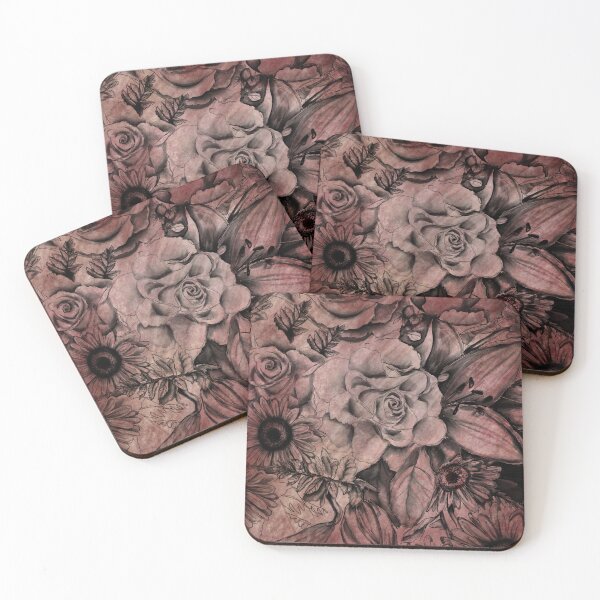 Item preview, Sketched roses flowers mottled pinks reds abstract designed and sold by Inktown.