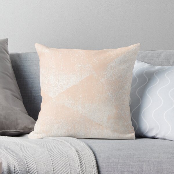 Peach/Apricot and White Geometric Triangles Lino Textured Print Throw Pillow