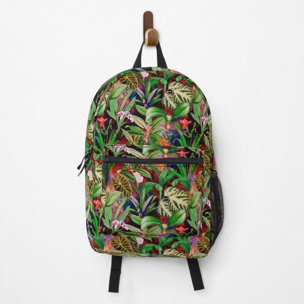 Item preview, Exotic tropical foliage, leaves and flowers tropical pattern, botanical illustration, red blue floral illustration   designed and sold by ZeinabTaha.