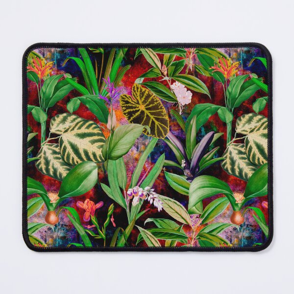 Item preview, Exotic tropical foliage, leaves and flowers tropical pattern, botanical illustration, red blue floral illustration designed and sold by ZeinabTaha.
