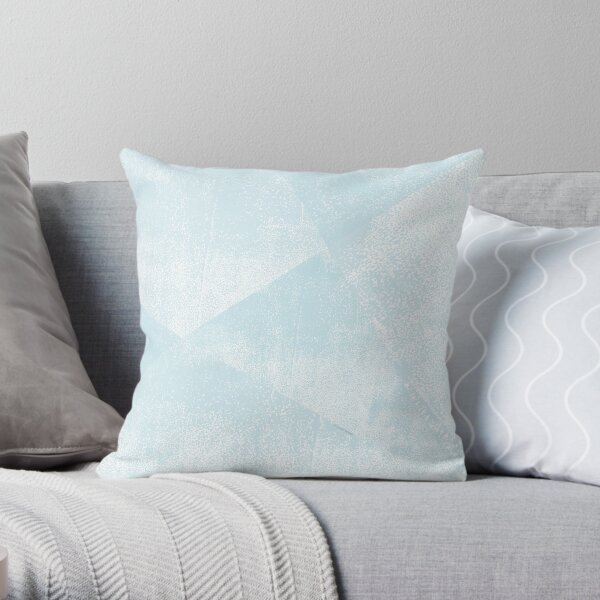 Light Blue and White Geometric Triangles Lino-Textured Print Throw Pillow