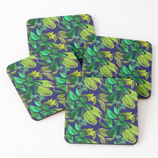 Item preview, tropical exotic paradise floral pattern, leaves and flowers tropical pattern, botanical illustration, green blue floral illustration    designed and sold by ZeinabTaha.
