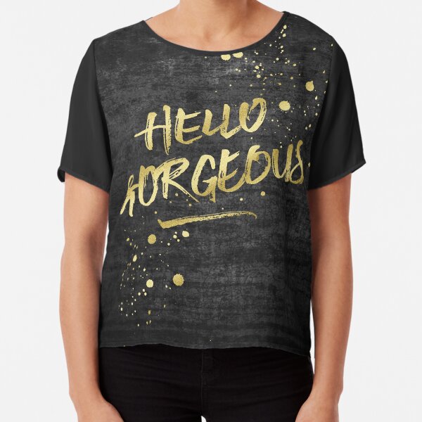 Hello Gorgeous Gold Glitter Rough Black Grunge Chiffon Top