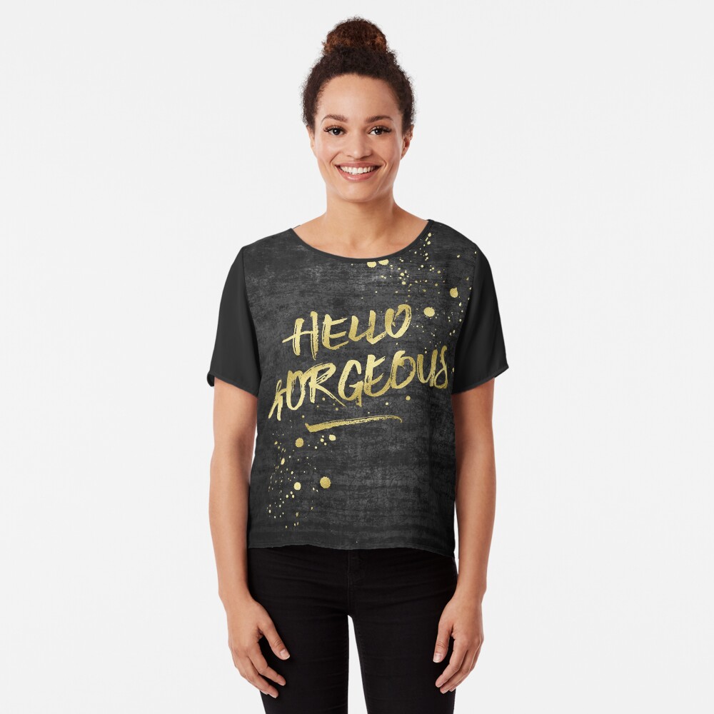 Hello Gorgeous Gold Glitter Rough Black Grunge Chiffon Top