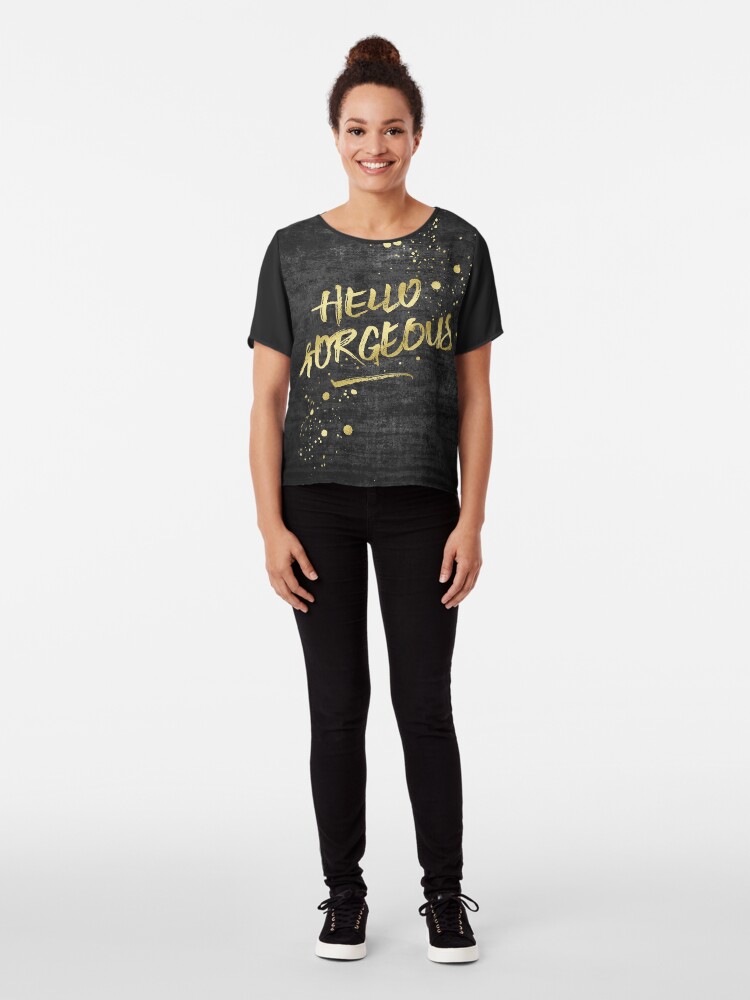 Alternate view of Hello Gorgeous Gold Glitter Rough Black Grunge Chiffon Top